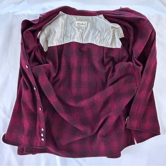 Vintage Eddie Bauer Men’s L 90s Red Plaid WOOL Blend L/S Shirt Shacket - Picture 2 of 8
